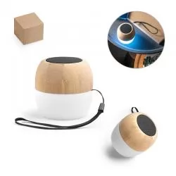 Caixa de Som Bluetooth em Bambu com Luzes LED Personalizada 