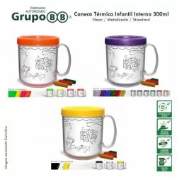 Caneca Plástica Térmica com Refil para Colorir Personalizada 