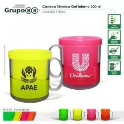 Caneca Plástica Térmica Parede Dupla e Gel Colorido Personalizada Barato