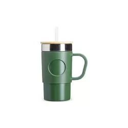 Caneca Térmica Inox Tampa Bambu Detalhe Plástico Personalizada Barato