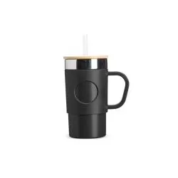 Caneca Térmica Inox Tampa Bambu Detalhe Plástico Personalizada Barato