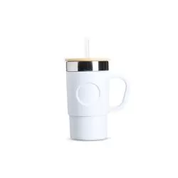 Caneca Térmica Inox Tampa Bambu Detalhe Plástico Personalizada Barato