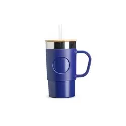 Caneca Térmica Inox Tampa Bambu Detalhe Plástico Personalizada Barato
