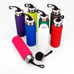 Garrafa Squeeze Plástico com Tampa em Aço Inox Personalizada 